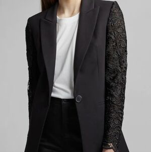 Elegant Black Lace Sleeve Women's Blazer